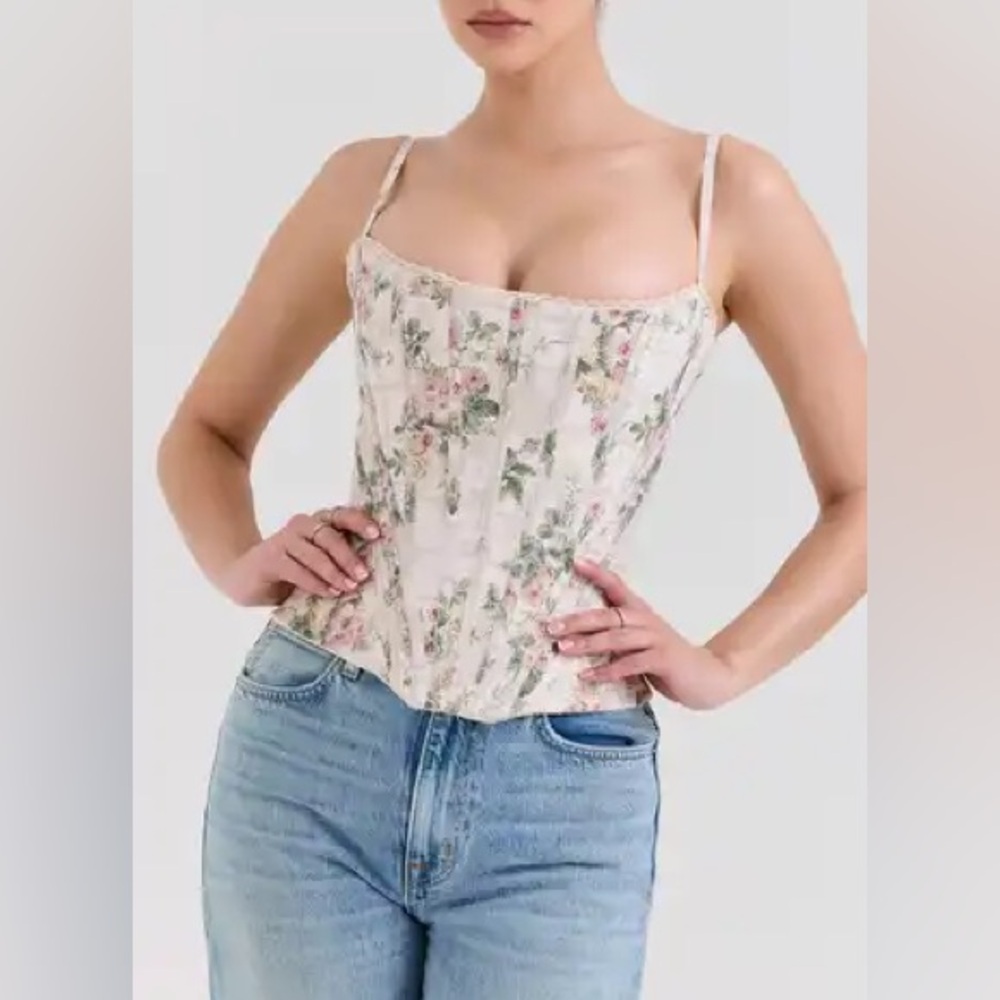House of CB Women’s XS Cecilie Lace Corset Floral Print Camisole Top